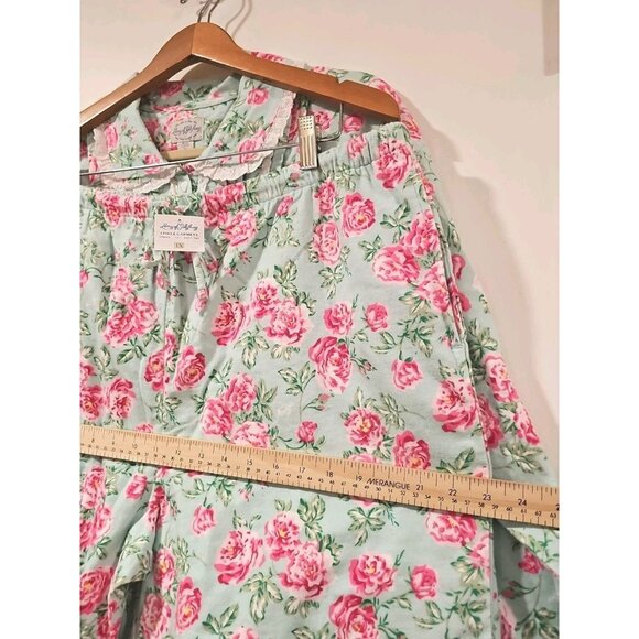 Lanz of Salzburg Flannel Pajamas 2 Piece Mint Green Pink Roses NWT 1X Floral - Picture 13 of 16